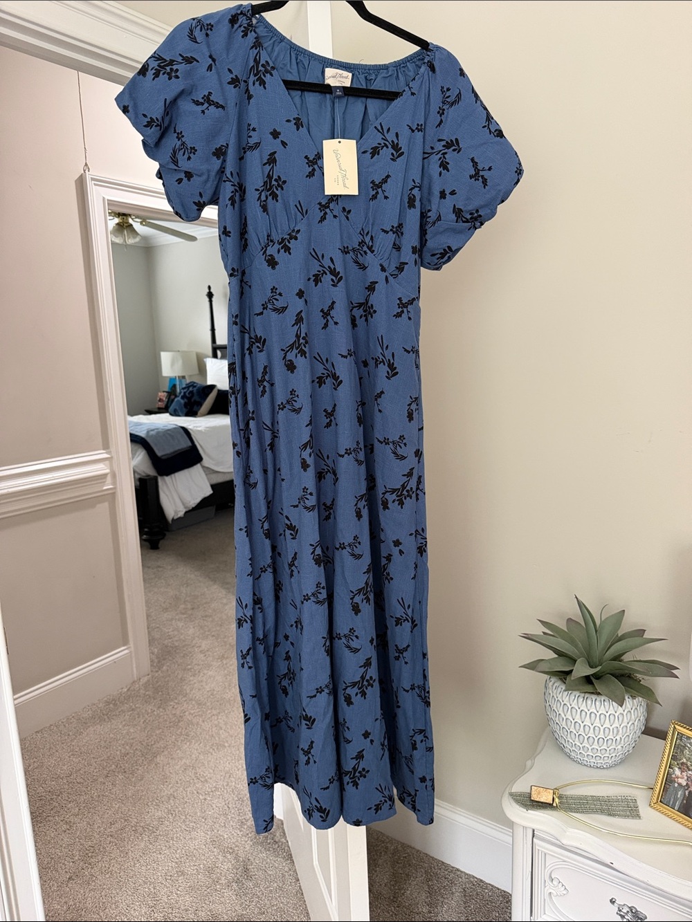 Target’s NWT Sm. Universal Thread Royal blue with black floral print dress, $20